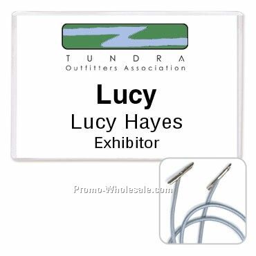 4"x2-1/2" Rigid Vinyl Nametag Holder W/ Elastic Cord