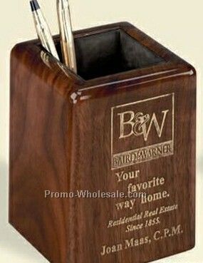 4"x3"x3" High Gloss Walnut Pencil Holder