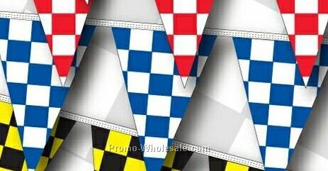 60' 8 Mil Triangle Checkered Race Track Pennant - Blue/ White