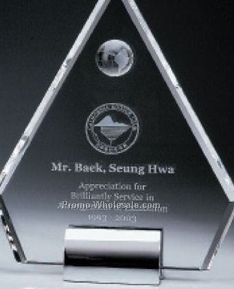 7-1/4"x2"x9" Large Crystal Pentagon Peak Globe Award