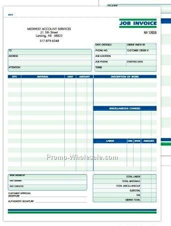 8-1/2"x11" 2 Part Job Invoices Formatted Snap Sets