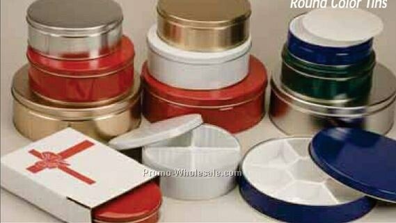 8-1/8"x3" Round Tins - Gold/Silver/Red/White