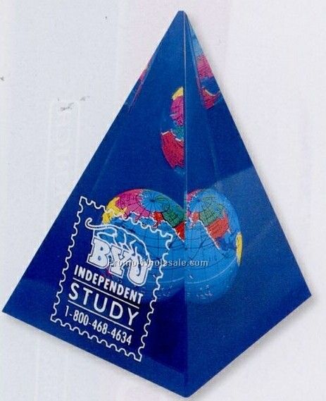 Acrylic Pyramid Paperweight W/ Globe (3 Day Shipping)