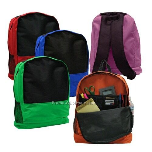 Backpack W/ Front Organizer Pocket & 2 Mesh Side Pockets - 600d