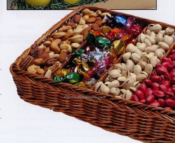 Brans Nuts & Sweets Combination Tray In Wicker Basket