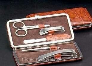 Brown Croco Leather 5 Piece Manicure Set (Rectangle)