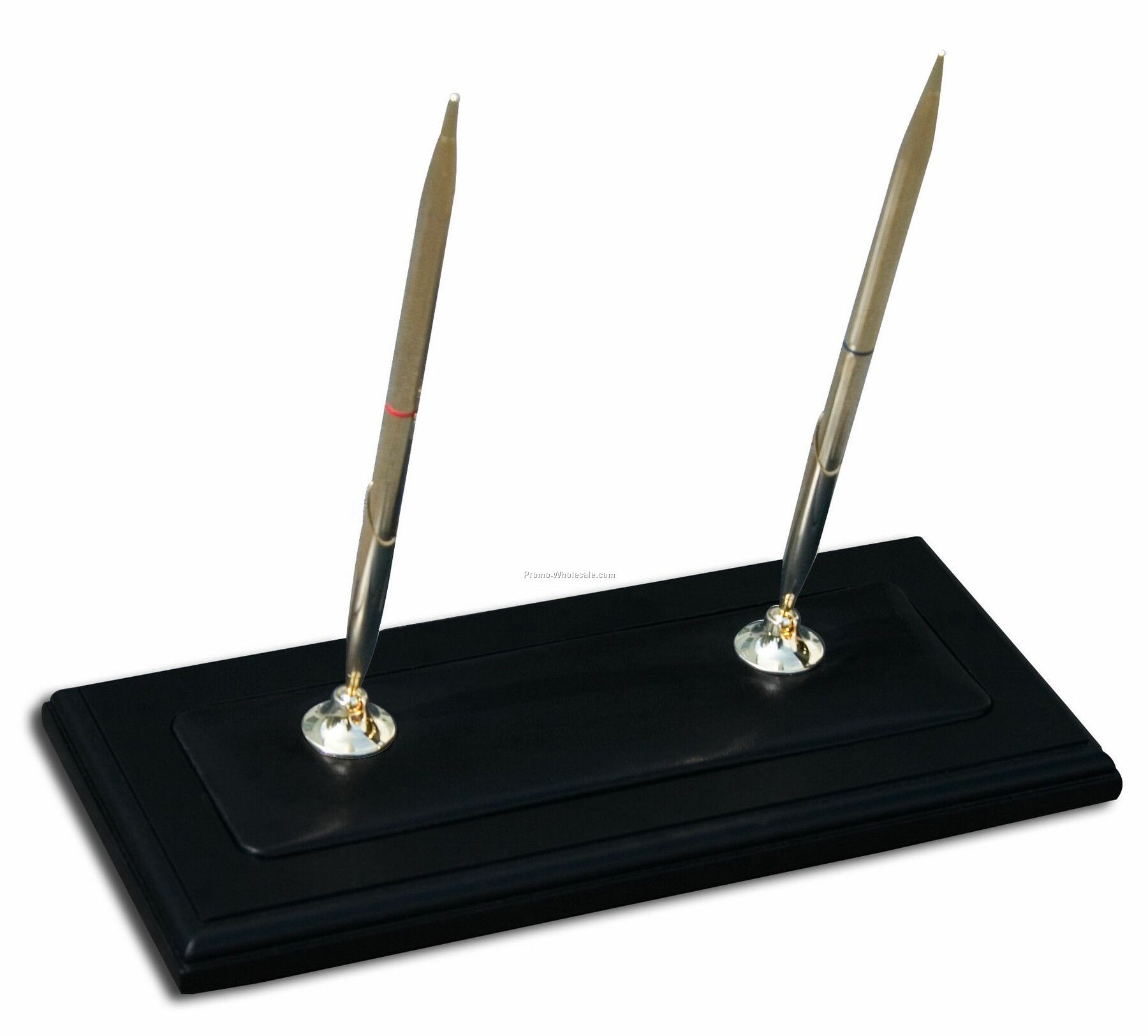 Double Pen Stand With Leather & Blackwood Trim