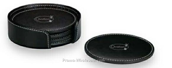 Essentials Domanda Genuine Leather 4 Coaster Set 4-1/4"