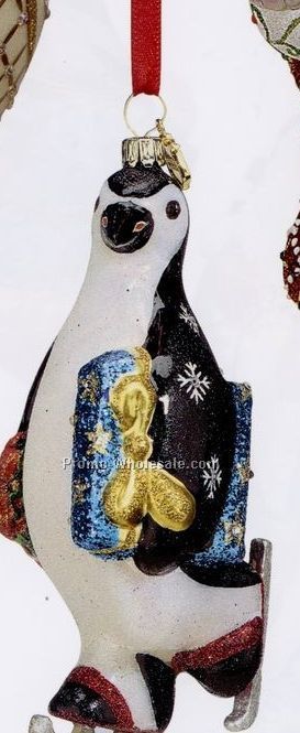 European Blown Glass Ornament Collection/ Penguin On Skates