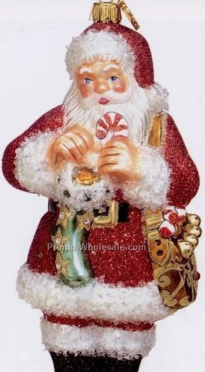 European Blown Glass Ornament Collection/ Santa W/ Stocking