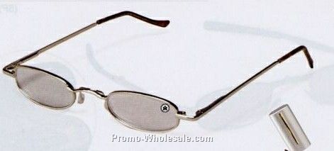 Frameless Reading Glasses W/ Gold Temples & Bridges (Tube Case)