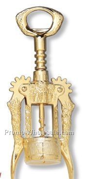 Gold Plated Grape Design Wing Corkscrew With Auger Worm