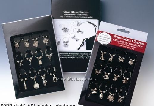 Gourmet Collection Set Of 12 Wine Glass Charms With Black Box