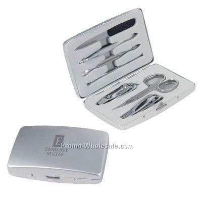 Groomer Gear 7 Piece Manicure Set With Satin Silver Metal Case