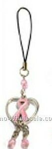 Heart With Pink Awareness Ribbon Cell Phone Charm