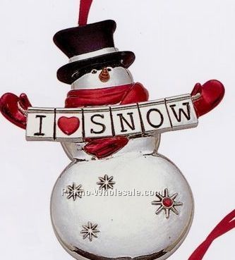 I Love Snow Silverplated Snowman Ornament