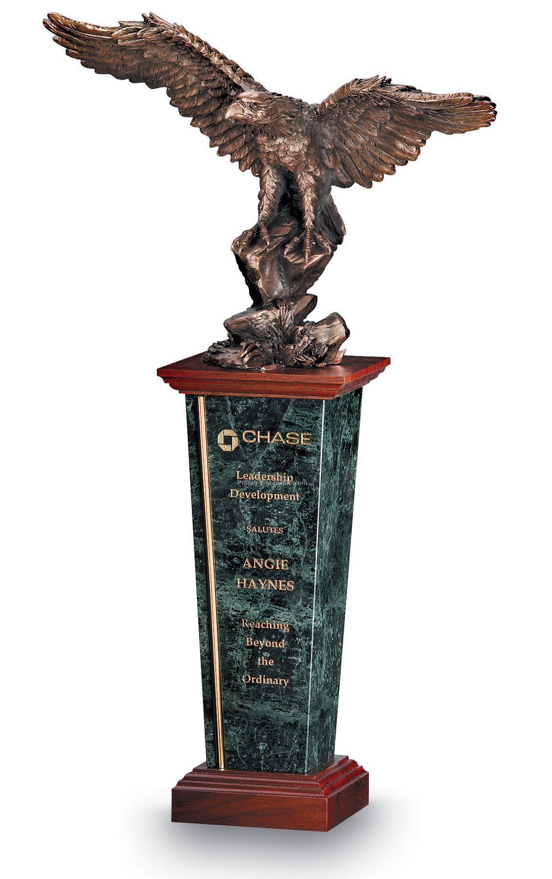 Large Freedom Eagle Award W/ Green Marble & Wood Base