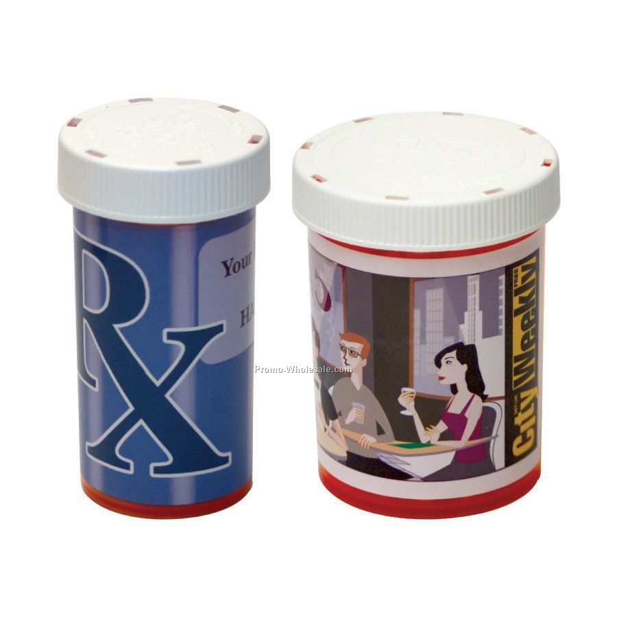 Large Pill Bottle W/ High Gloss Laminated Four 4 Color Process Label, Decal