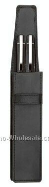 Matrix Ballpoint Pen And Pencil Set With Black Leather Double Pouch