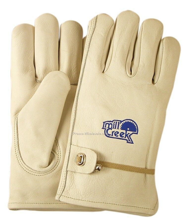 Men's Unlined Cowhide Leather Gloves With Tape & Ball Closure (S-xl)