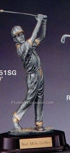 Metal Plated Resin Sculpture - 10" Male Golfer