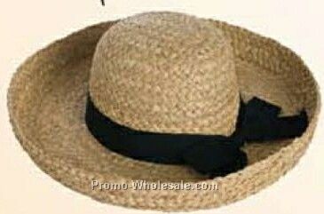 Natural Straw Hat W/ Black Bow (One Size Fit Most)