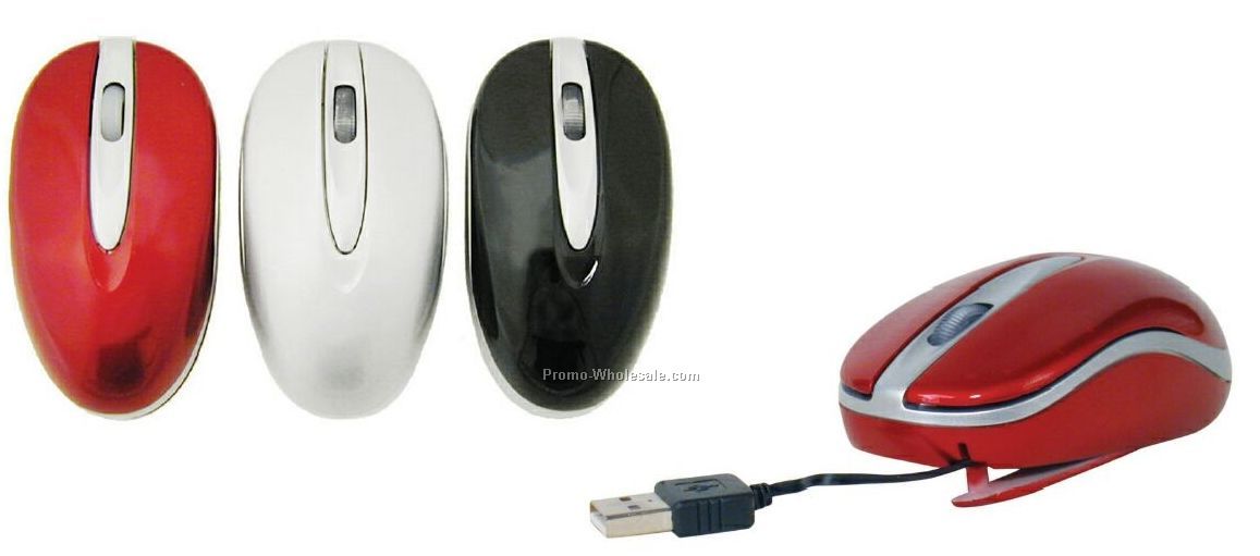 Optical Mouse With Stowaway Retractable Cord
