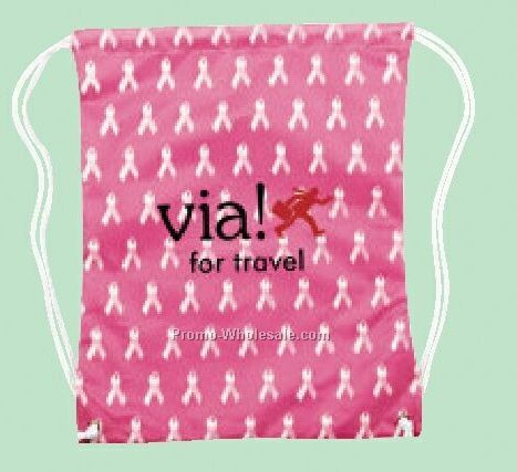 Pink Ribbon Drawstring Backpack