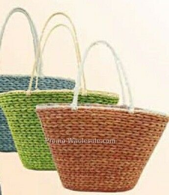 Plain Straw Bag With White Handle