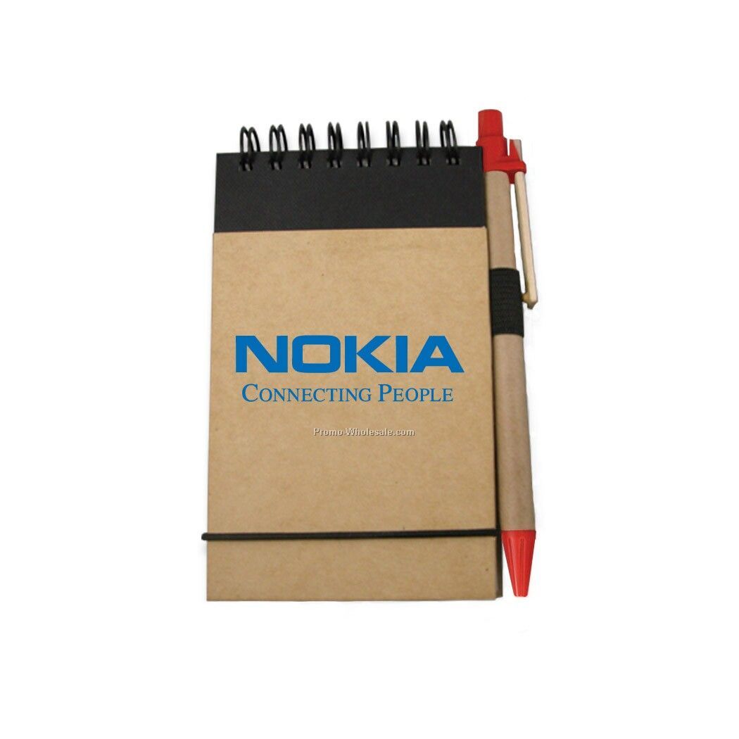 Recycled Reporter Style Notebook W/ Pen (Red)