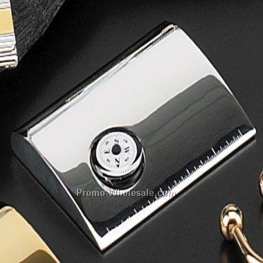 Silver Plated , Metal Card Case W/ Clock