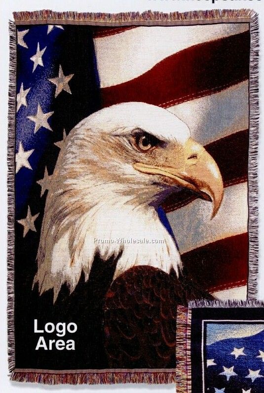 Stock Eagle W/ Flag Cotton Tapestry Throw Blanket