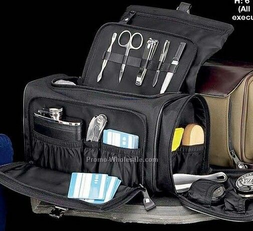 Tote Bag W/ Flask, Bar Tool, Cards, Shoe Shine Kit & 5 Piece Manicure Set