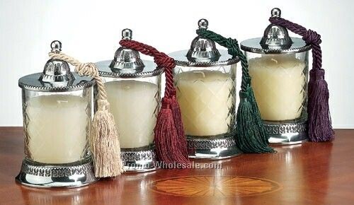 Vanilla Scented Covered Candle Jar W/ Tassel (4 Piece Set)