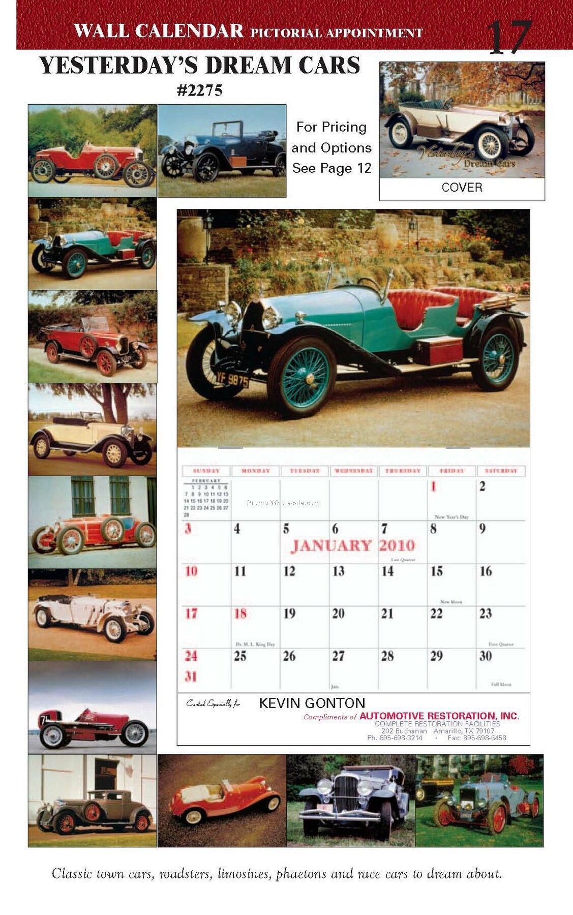 Wall Calendar: Yesterdays Dream Cars - Saddle Stitched