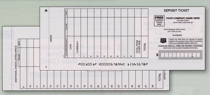 Wide Entry Deposit Ticket Book 1 Part