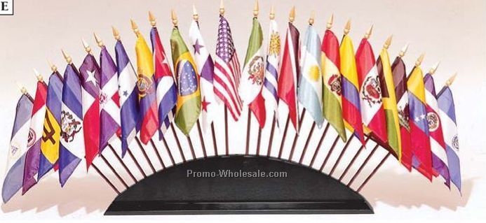 Wooden Base For Organization Of American States Flag Set
