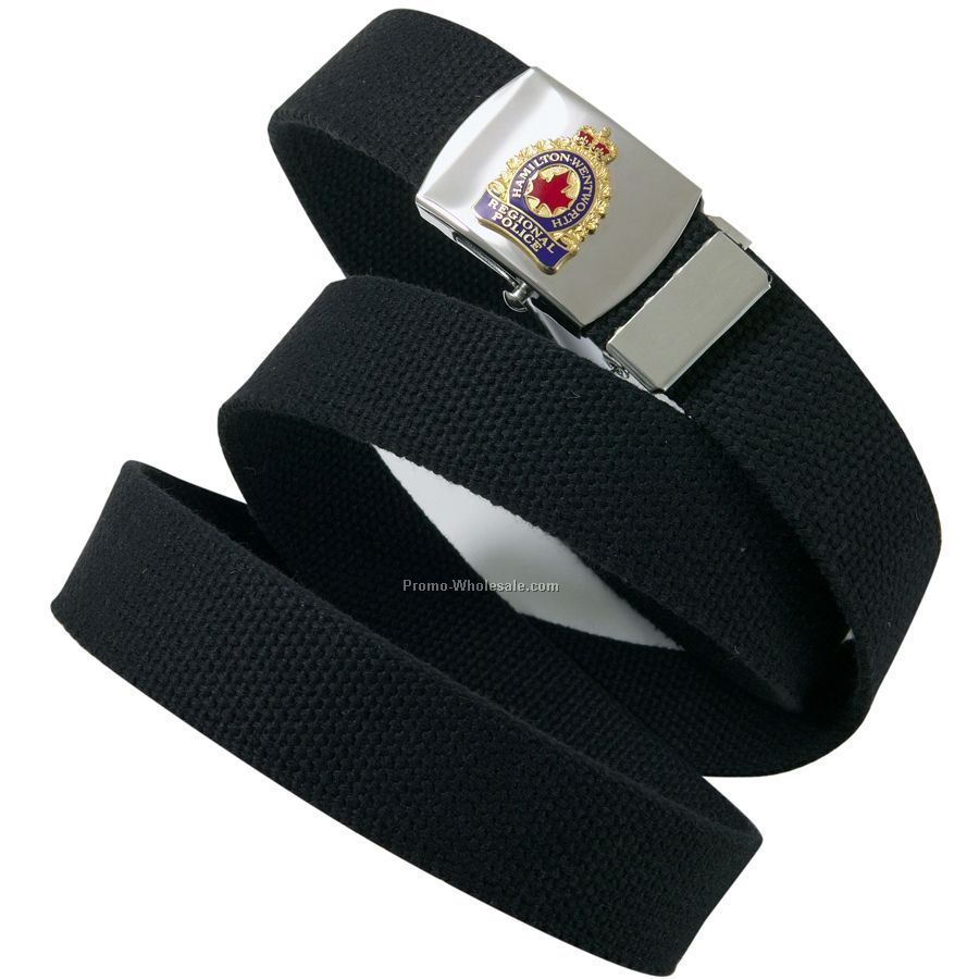 1-1/4" Military Web Belt W/ Nickel Buckle & Custom Medallion