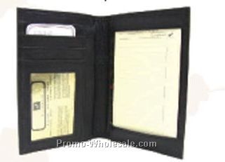 10-1/2cmx15cmx1cm Black Stone Wash Cowhide Pocket Jotter W/Pen Loop