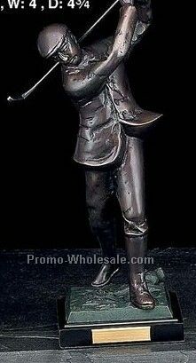 12" Medium Man Golfer Bronze Sculpture/Trophy On Marble Base