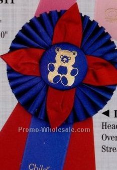 13" Custom Rosette Ribbon With Triple 2"x10" Streamer