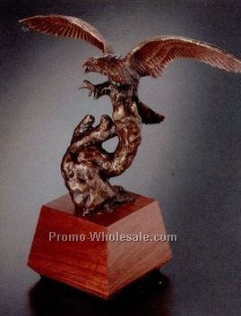 14-1/2"x14-1/4" Hand Cast Bronze High Impact Eagle Statue Sculpture