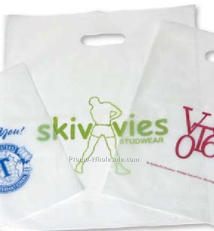 15"x18"x4" Frosted Clear Merchandise Bag W/ Oval Die Cut Handle & 4" Gusset