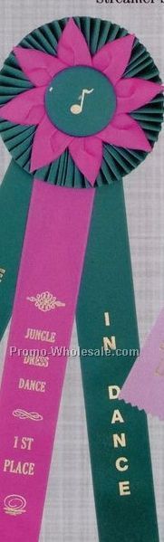 18" Custom Rosette Ribbon With 2"x15" Triple Streamer & 5-1/4" Head