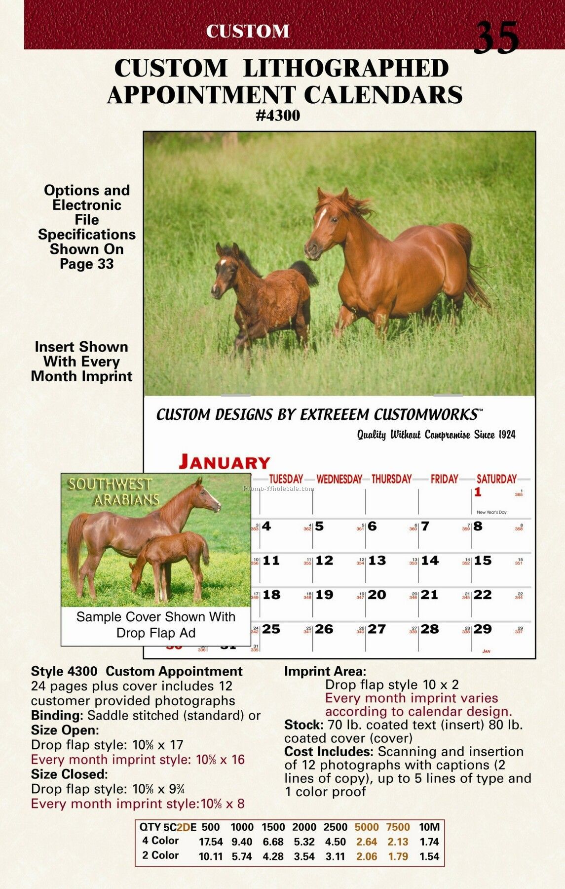 2 Color Custom Lithograph Appointment Calendars - Every Month Imprint