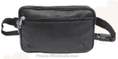 20cmx9-1/2cmx4-1/2cm Black Cowhide Full Leather Fanny Pack