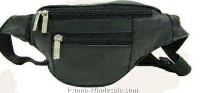 25cmx20cmx5-1/2cm Black Lambskin 3-zipper Waist Wallet Fanny Pack