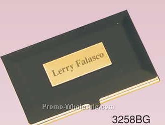 3-3/4"x2" Gold & Black Solid Brass Business Card Case W/ Plate (Engraved)