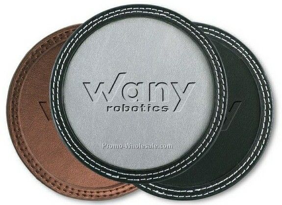 3-7/8" Accent Rimmed Leather Coaster