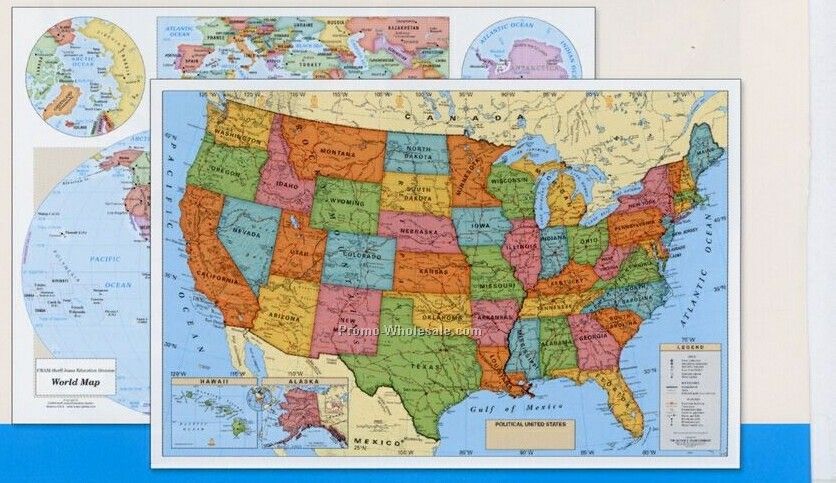 32"x21" United States And World Poster Map